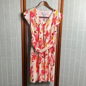 Collective Concepts Womens Blouson Dress Multicolor Floral Belt Scoop Ne…